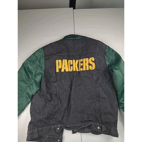 Green‎ Bay Packers Denim Jacket Mens Large Levi's NFL Black Green Gold Rare - Picture 8 of 16
